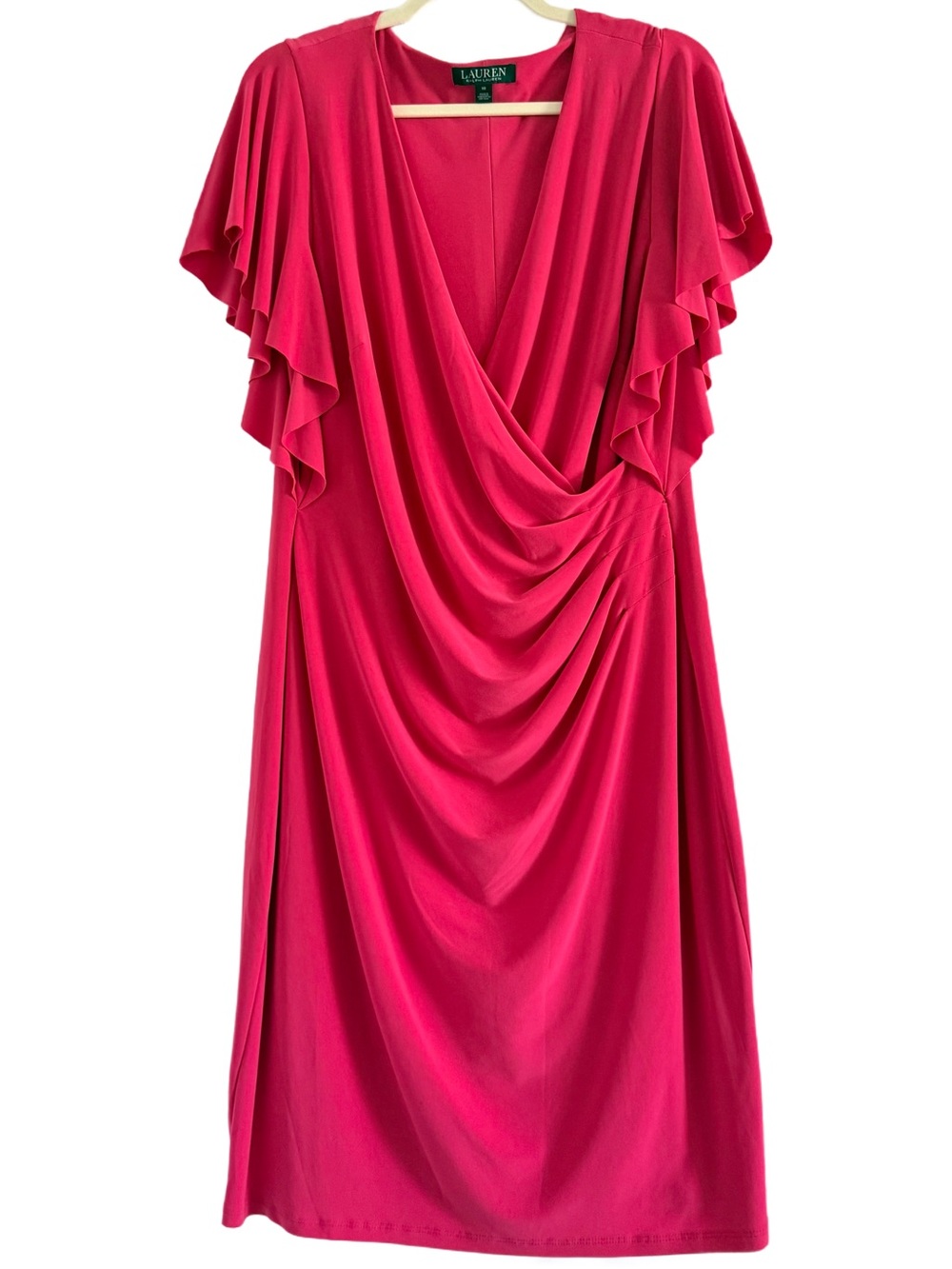 Lauren Ralph Lauren Fuchsia Draped Flutter-Sleeve Dress